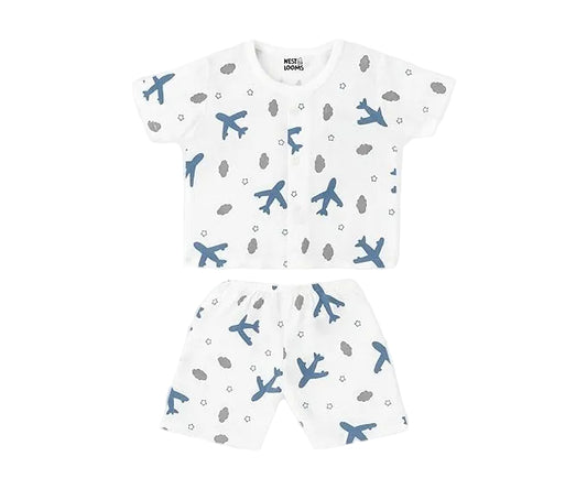 Half Sleeves Jhabla Set - Organic Cotton Muslin -  Aeroplane rides