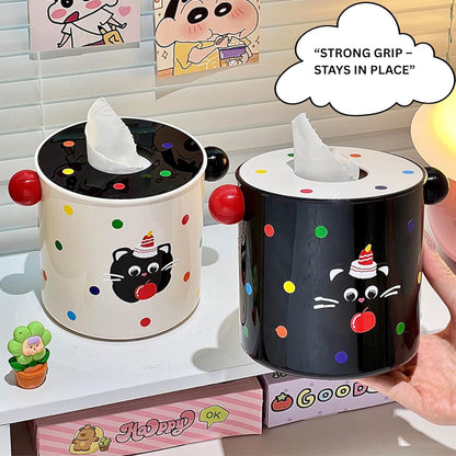 Decorative DIY Baby Wipes & Tissue Storage Box - Polka Kitty Black