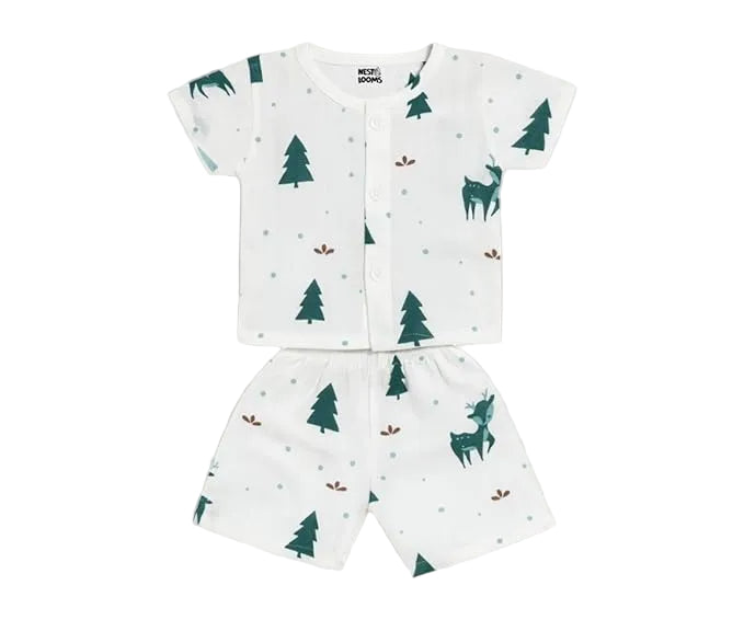 Half Sleeves Jhabla Set - Organic Cotton Muslin - Christmas wonderland