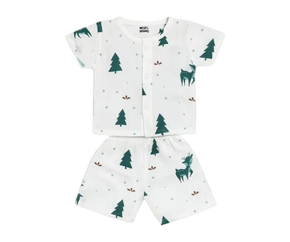 Half Sleeves Jhabla Set - Organic Cotton Muslin - Christmas wonderland