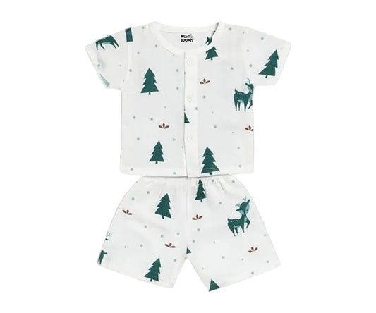 Half Sleeves Jhabla Set - Organic Cotton Muslin - Christmas wonderland