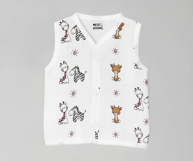 Sleeveless Jhabla With Button- Muslin - Jungle Buddies