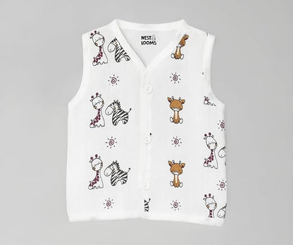 Sleeveless Jhabla With Button- Muslin - Jungle Buddies