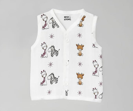 Sleeveless Jhabla With Button- Muslin - Jungle Buddies