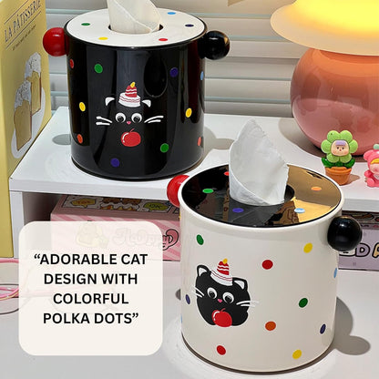 Decorative DIY Baby Wipes & Tissue Storage Box - Polka Kitty White