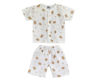 Half Sleeves Jhabla Set - Organic Cotton Muslin - Bear Snuggle