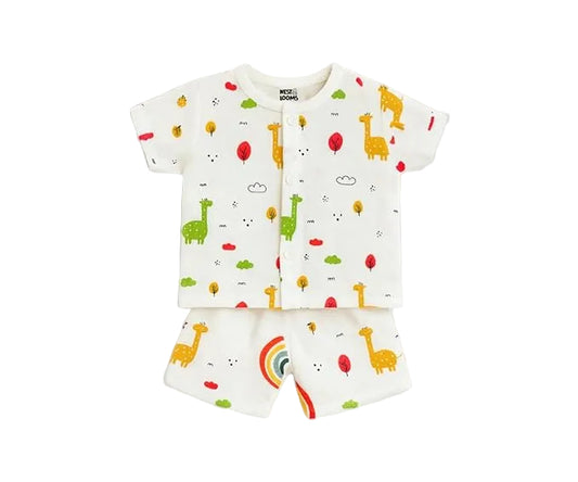 Half Sleeves Jhabla Set - Organic Cotton Muslin - Giraffe Safari