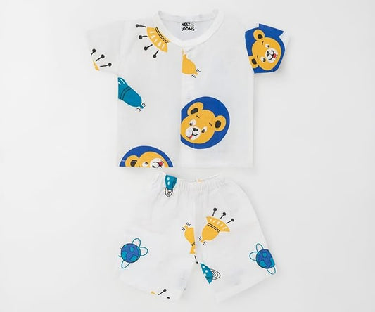 Half Sleeves Jhabla Set - Organic Cotton Muslin- Space bear