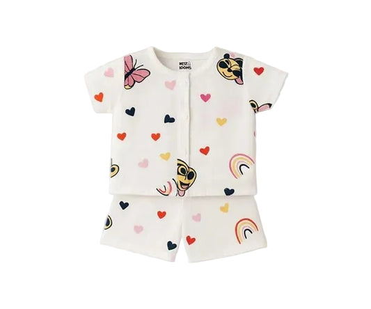 Half Sleeves Jhabla Set - Organic Cotton Muslin - Mickey Love