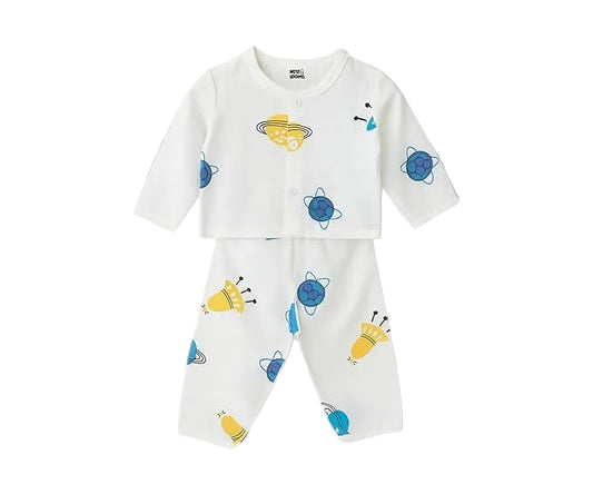 Muslin Full Sleeves Jhabla Set - Organic Cotton Muslin - Space Bear