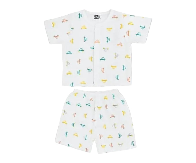 Half Sleeves Jhabla Set - Organic Cotton Muslin - Tiny Wheels