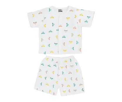 Half Sleeves Jhabla Set - Organic Cotton Muslin - Tiny Wheels