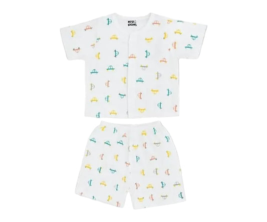 Half Sleeves Jhabla Set - Organic Cotton Muslin - Tiny Wheels