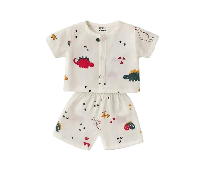 Half Sleeves Jhabla Set - Organic Cotton Muslin - Dinoland