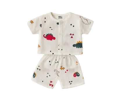 Half Sleeves Jhabla Set - Organic Cotton Muslin - Dinoland