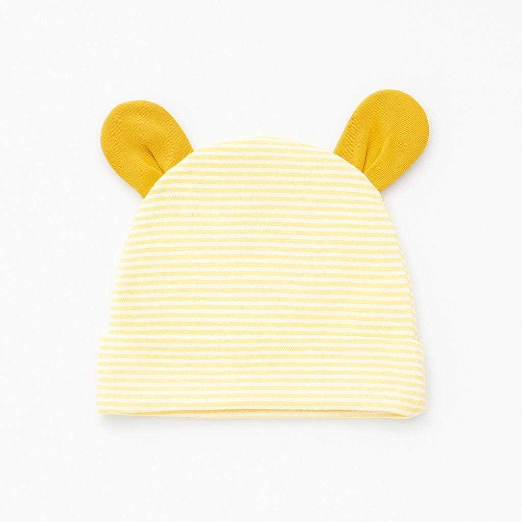 Beanie With Teddy Ears - Yellow Stripes