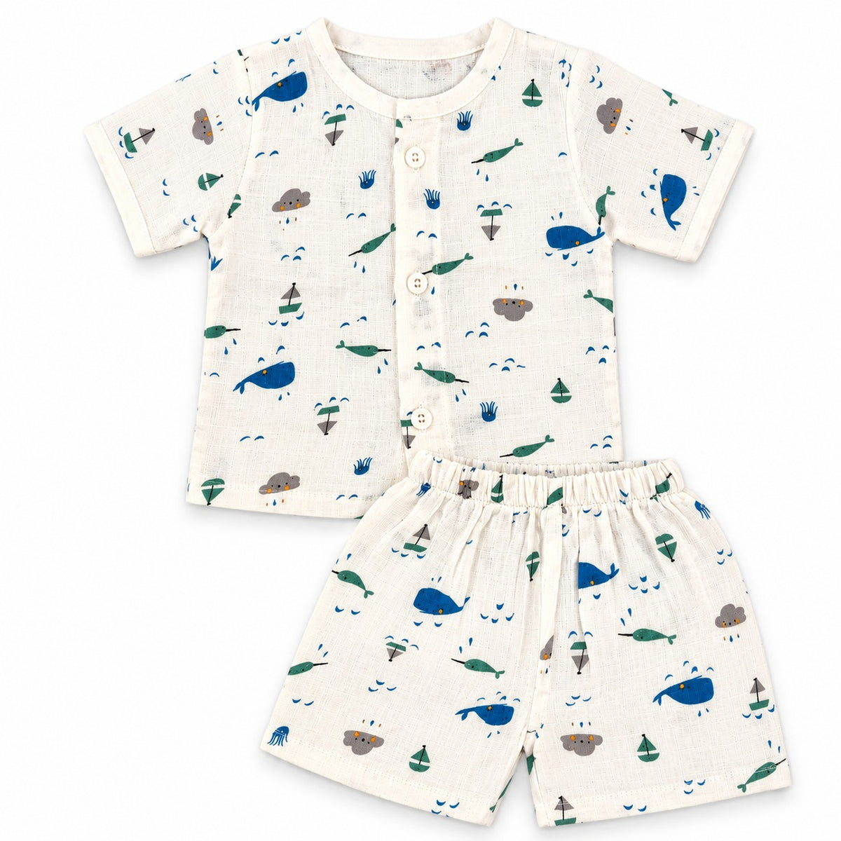 Half Sleeves Jhabla Set - Organic Cotton Muslin -  Whale Wiggles