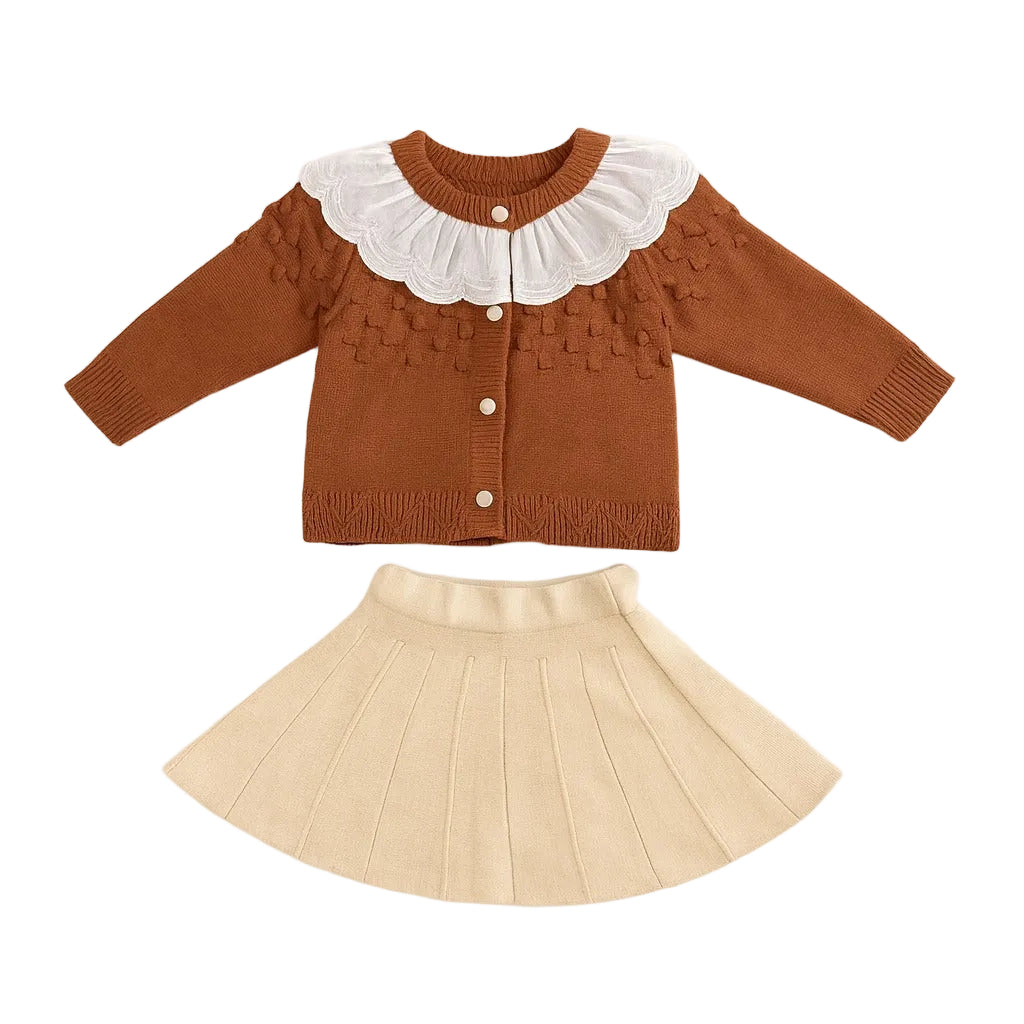 Knitted Ruffle Sweater & Skirt Set - Brownie Bloom