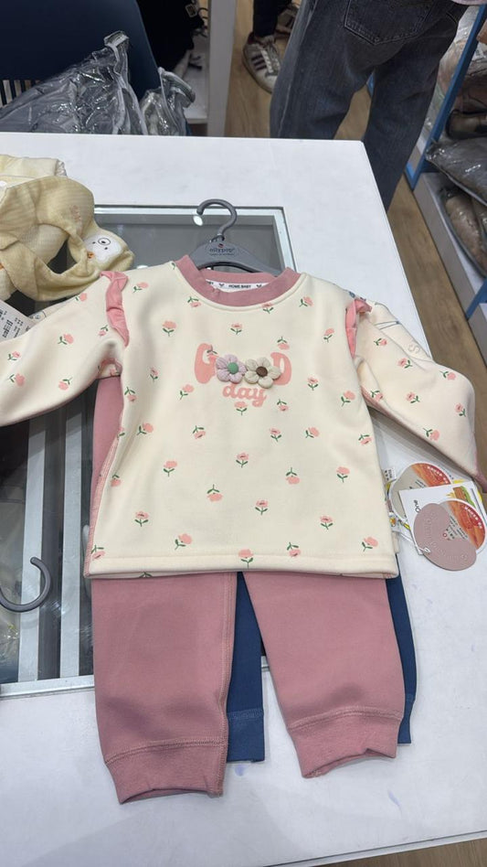 Knitted Full Sleeves Jogger Co-ord Set - Tiny Tulips