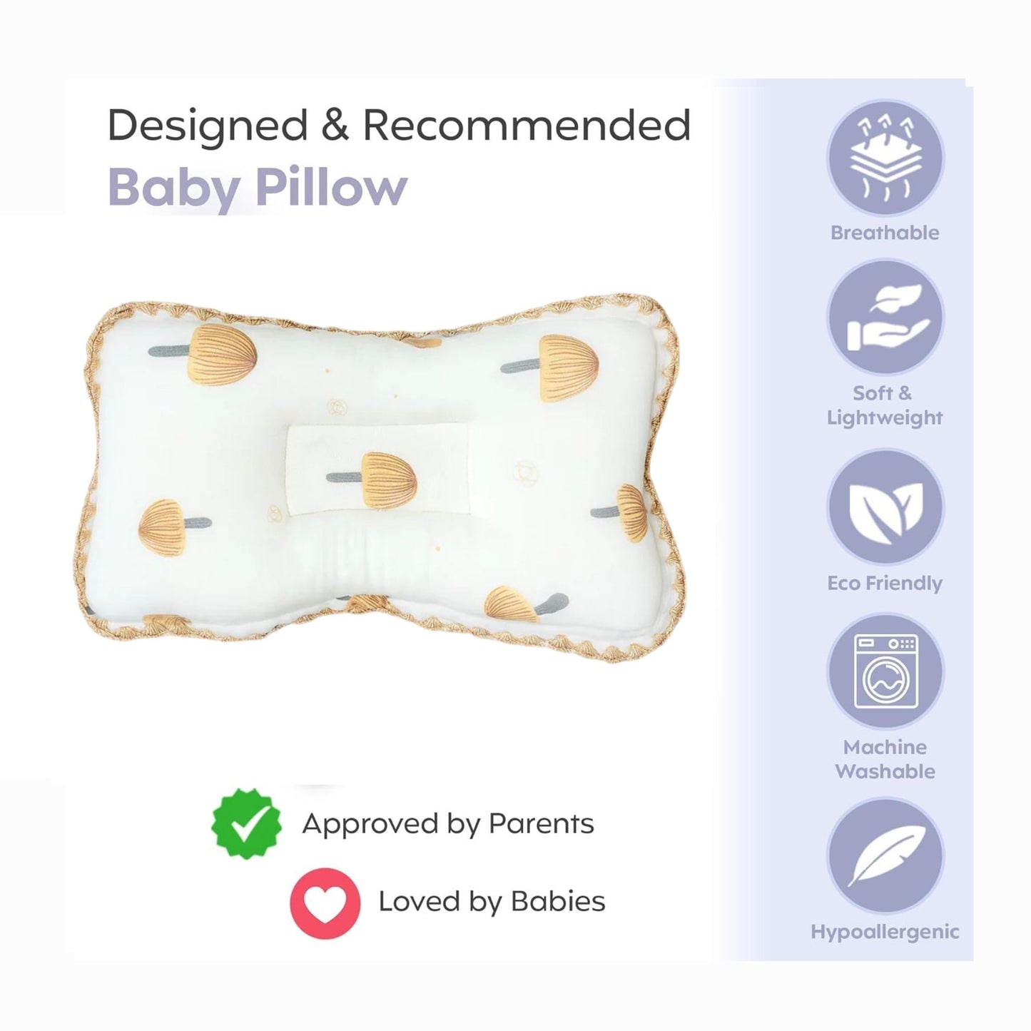 Rectangular Baby Pillow - Mushroom