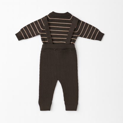 Knitted Dungaree Set With Suspenders - Espresso Stripes