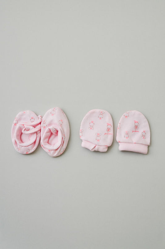 Baby Mittens & Booties- 2 Light Pink Teddy