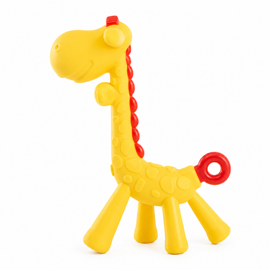Silicone Giraffe Teether - (Yellow) with red handle