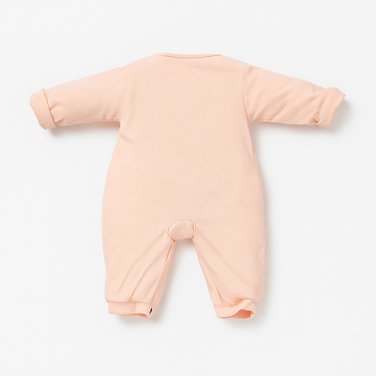 Woolen Romper With Snap Buttons - Pink Giraffe