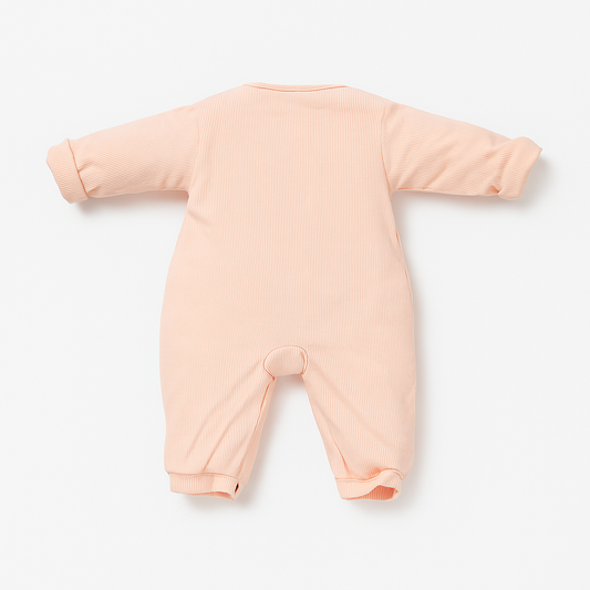 Woolen Romper With Snap Buttons - Pink Giraffe
