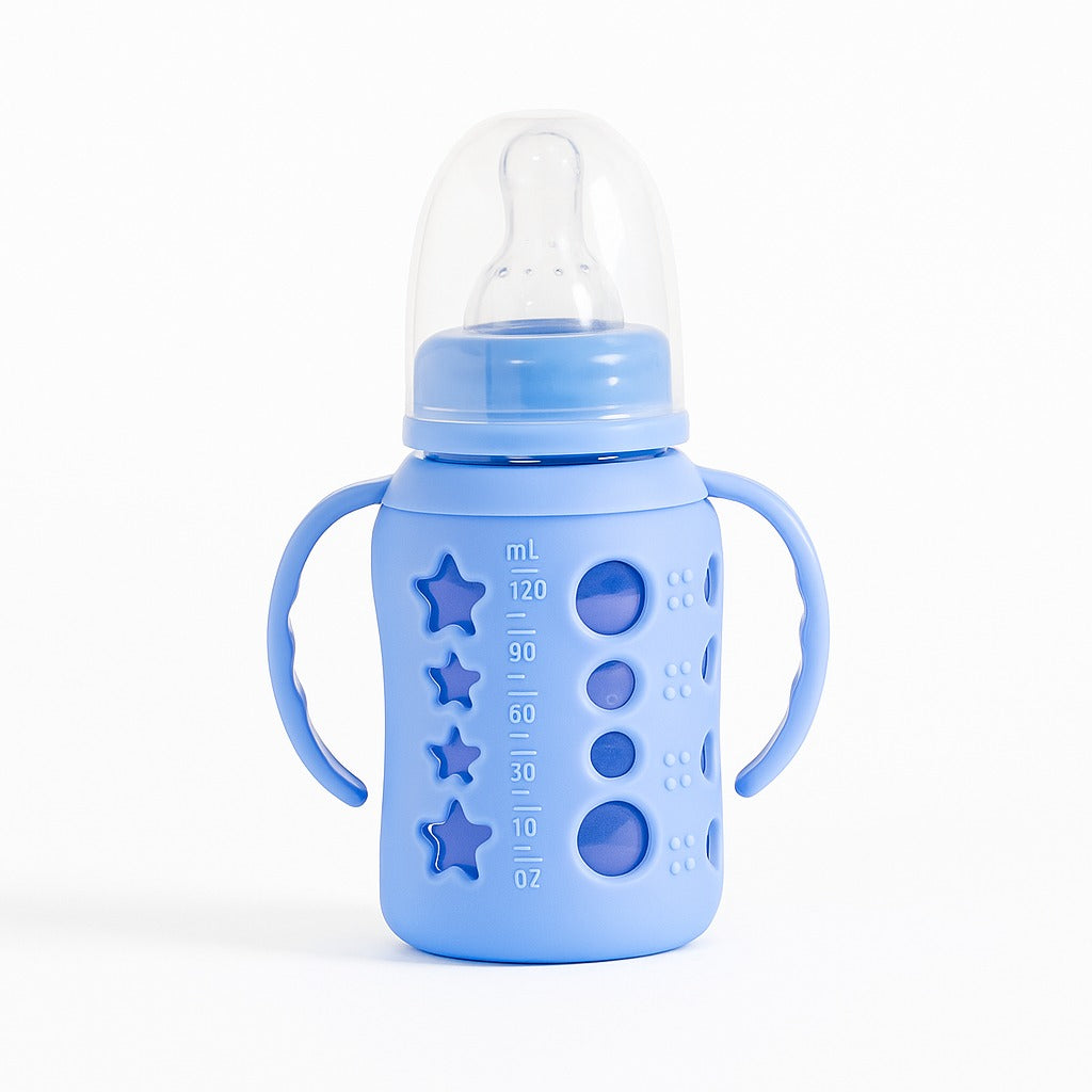 Glass Feeding Bottle With Handle 120ml - SkyBloom Orbit