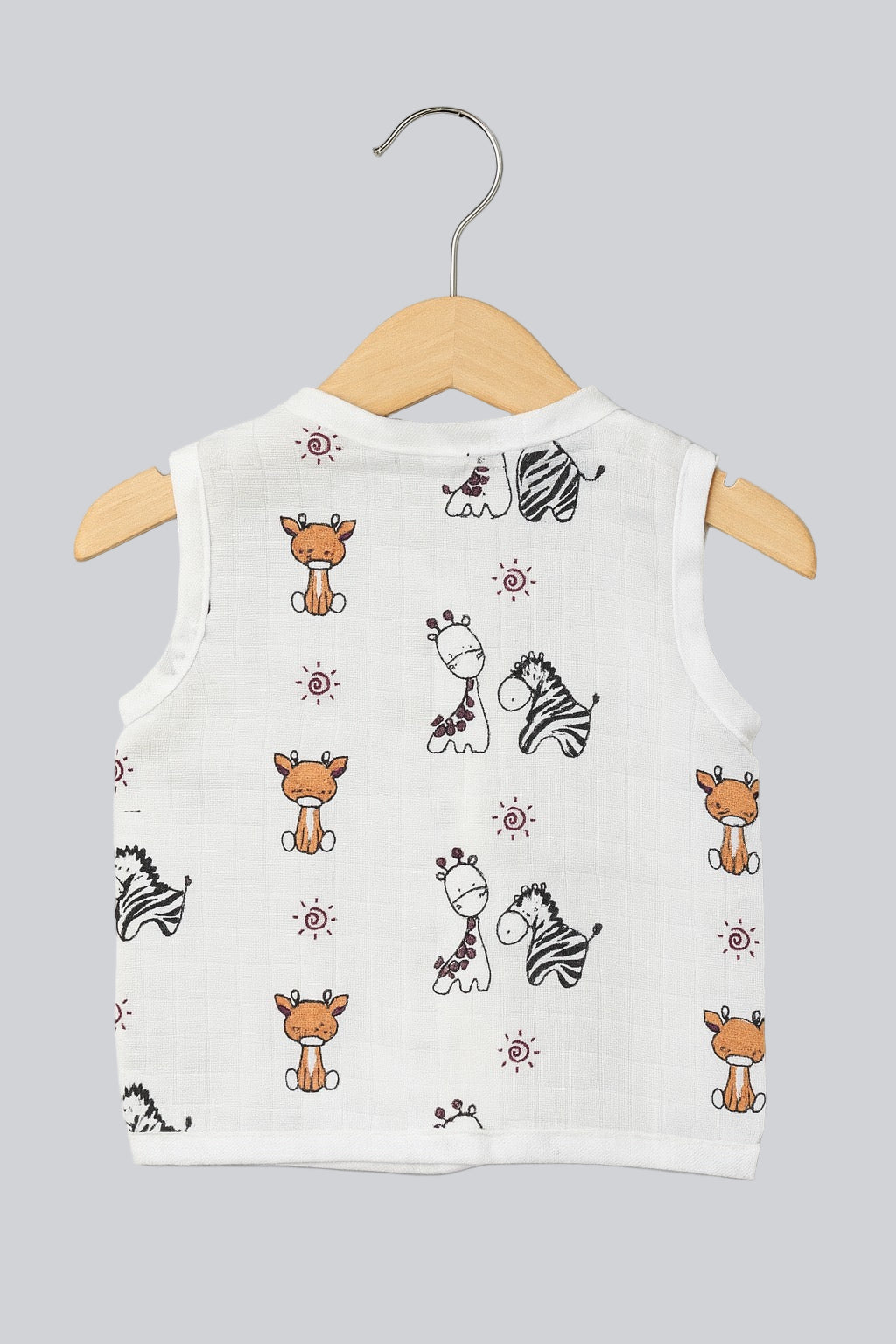 Sleeveless Jhabla With Button- Muslin - Jungle Buddies