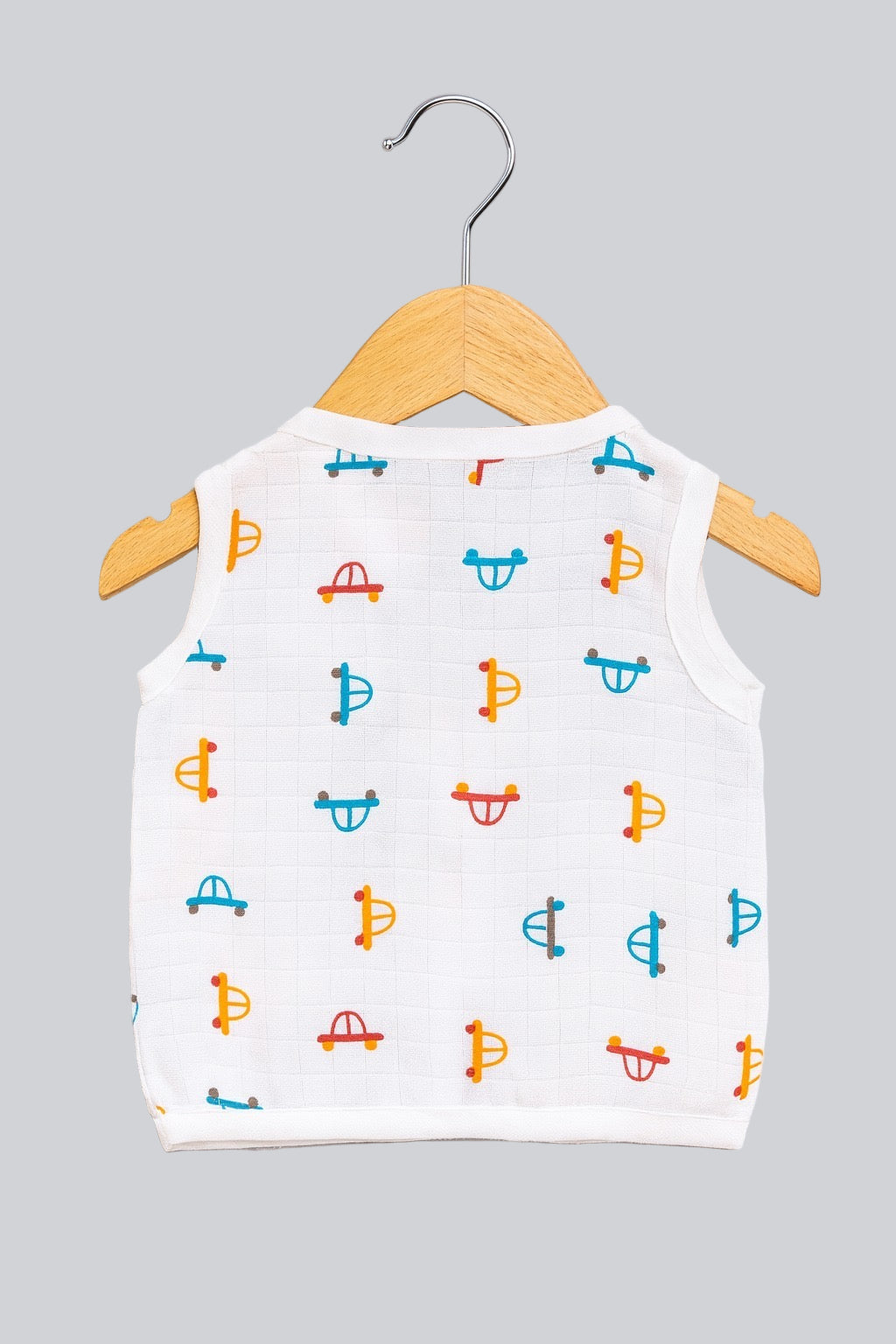 Sleeveless Jhabla With Button- Muslin - Tiny Wheels