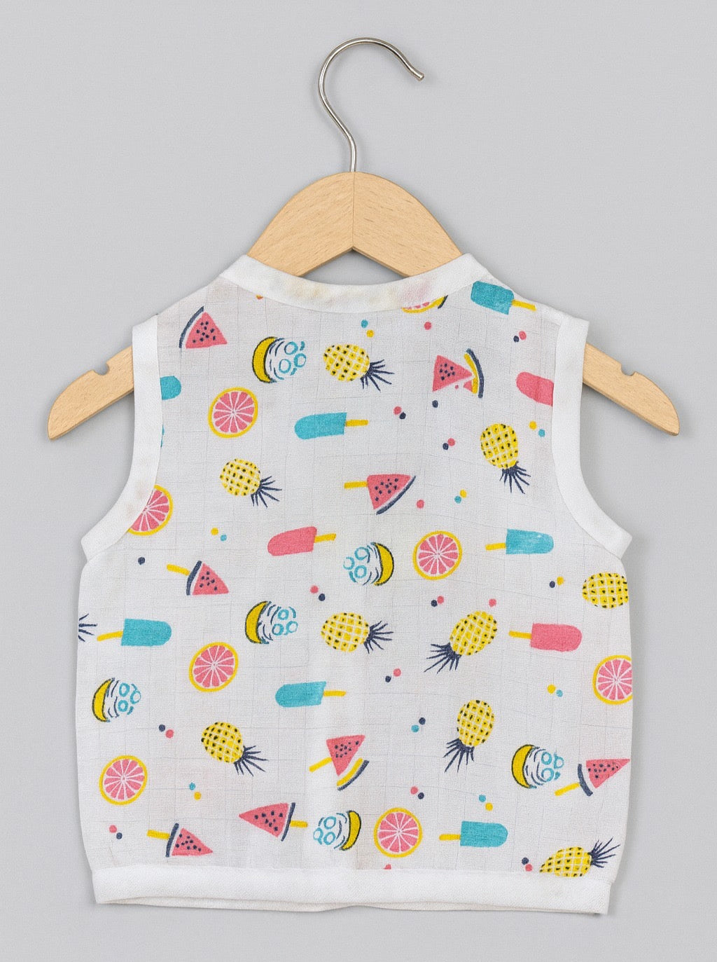 Sleeveless Jhabla With Button - Tropical Treats