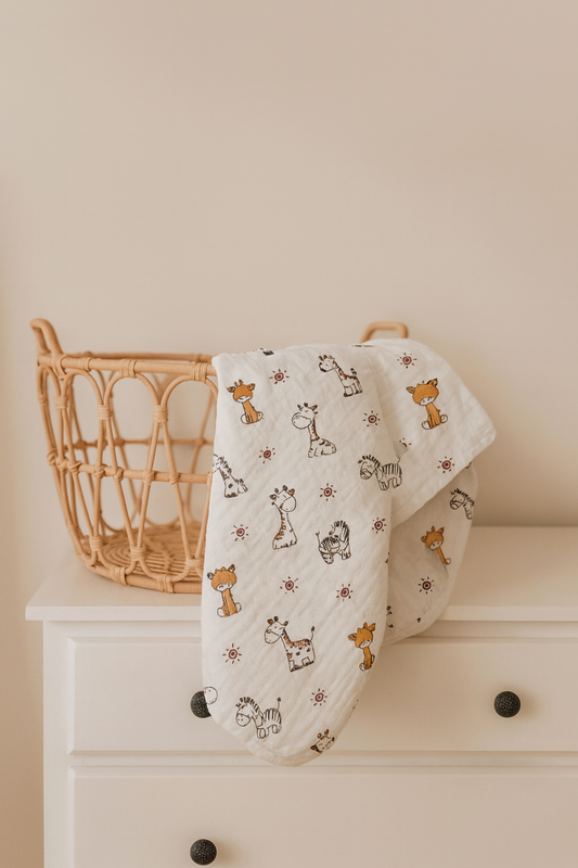 Organic Cotton Muslin Blanket - Jungle Buddies