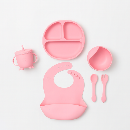8 pcs Silicone Feeding Sets- Pink Round