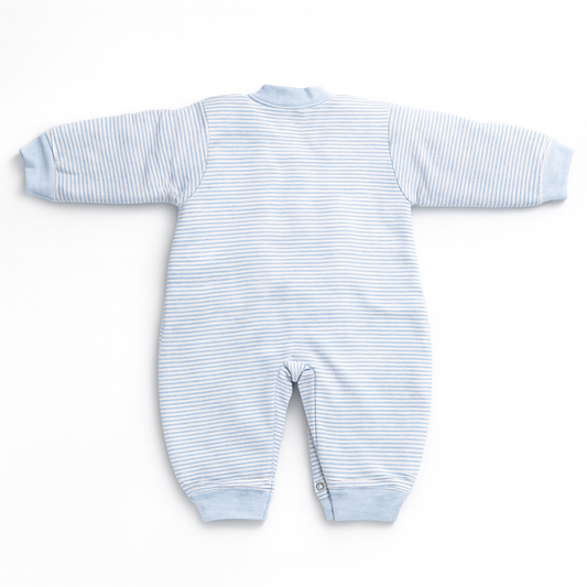 Romper With Snap Buttons - Pastel Blue Stripes