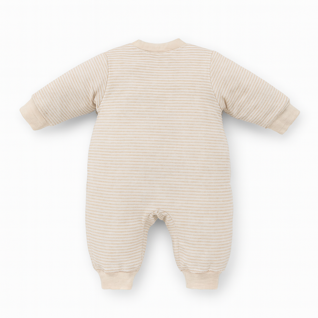 Romper With Snap Buttons - Soft Beige Stripes