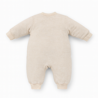 Romper With Snap Buttons - Soft Beige Stripes