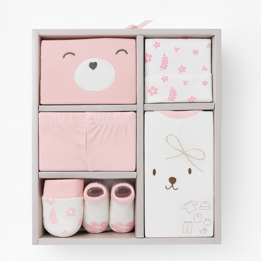 6 pcs Baby Clothing Gift Set - Pink Tiny Bear (Copy)