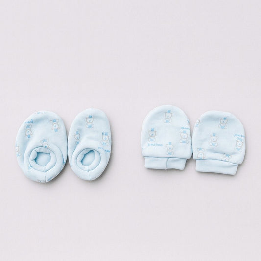 Baby Mittens & Booties- Sky Blue Teddy