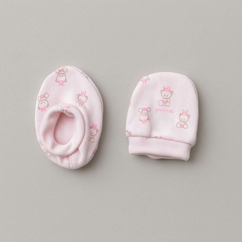 Baby Mittens & Booties- 2 Light Pink Teddy