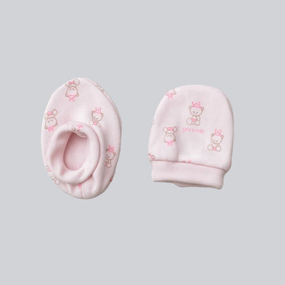 Baby Mittens & Booties- 2 Light Pink Teddy