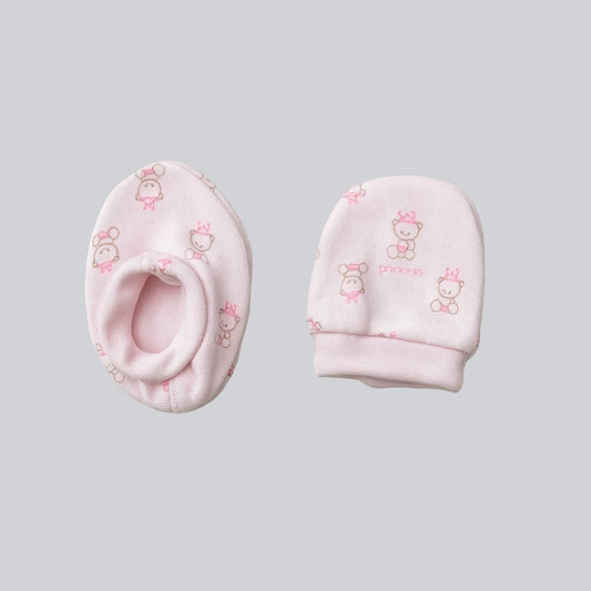 Baby Mittens & Booties- 2 Light Pink Teddy