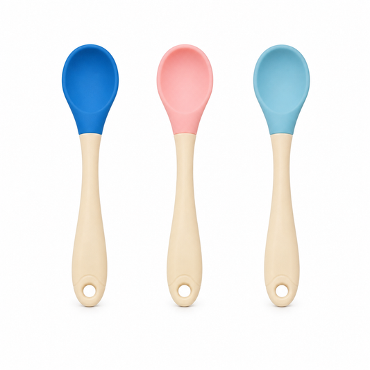 Baby Silicone Feeding Spoon With Silicone Handle - Set of 3 Mix Colour