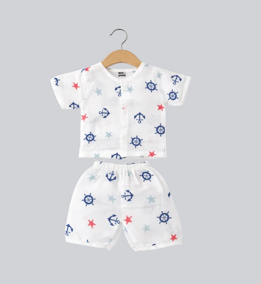Half Sleeves Jhabla Set - Organic Cotton Muslin -  Sailor Star
