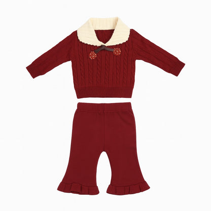 Knitted Top & Pant Co-ord Set - Berry Cherry