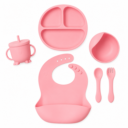 6 pcs Silicone Feeding Sets- Pink Round