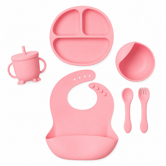 6 pcs Silicone Feeding Sets- Pink Round