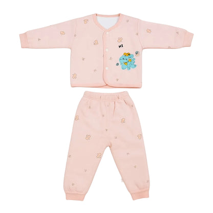 Full Sleeves Baby Top & Pajama Set - Pink Dino