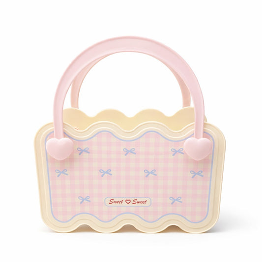 Multi-Purpose Bathroom & Vanity Storage Basket with Portable Handle - Pink Checks